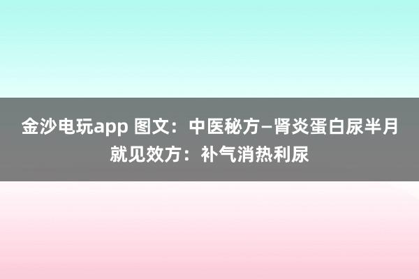 金沙電玩app 圖文:中醫秘方—腎炎蛋白尿半月就見效方:補氣消熱利尿