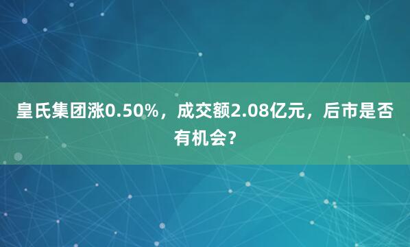 皇氏集團漲0.50%，成交額2.08億元，后市是否有機會？